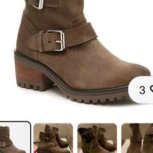 New Steve Madden Womens 9.5 Gain Motorcycle Suede Boots Bootie Taupe Light Brown